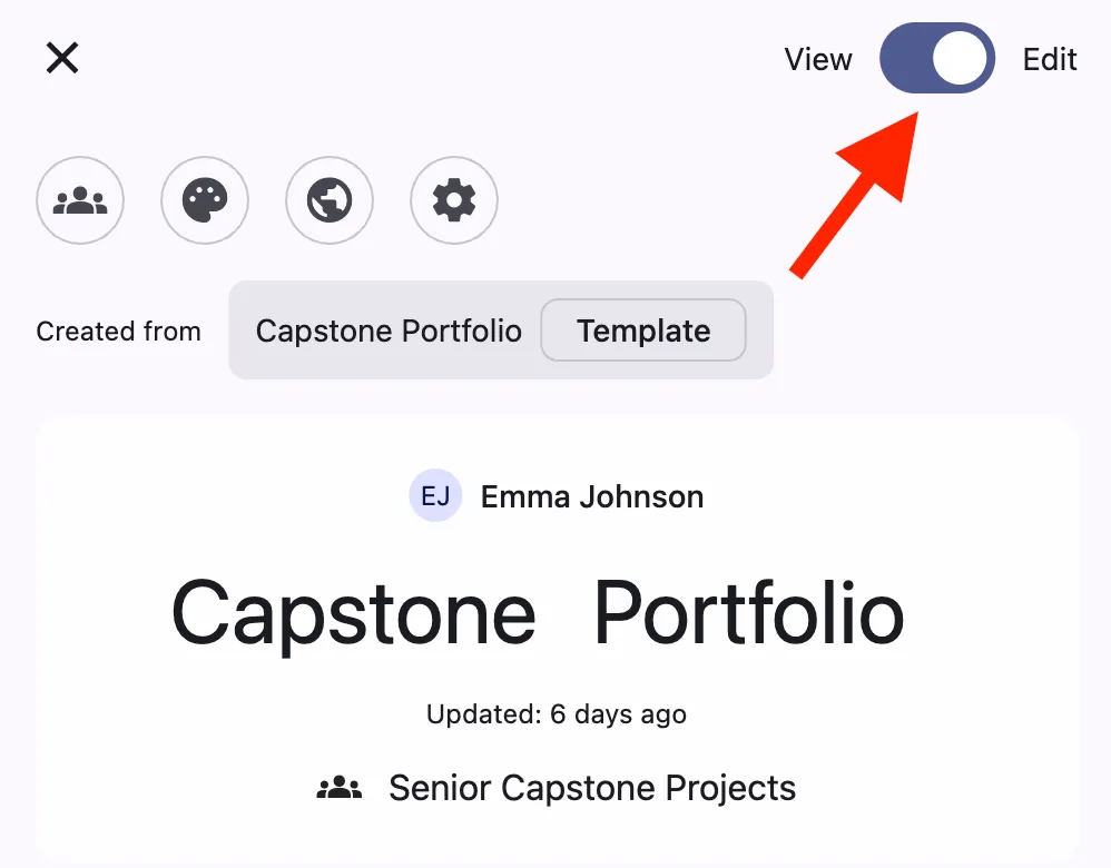 Edit toggle on portfolio