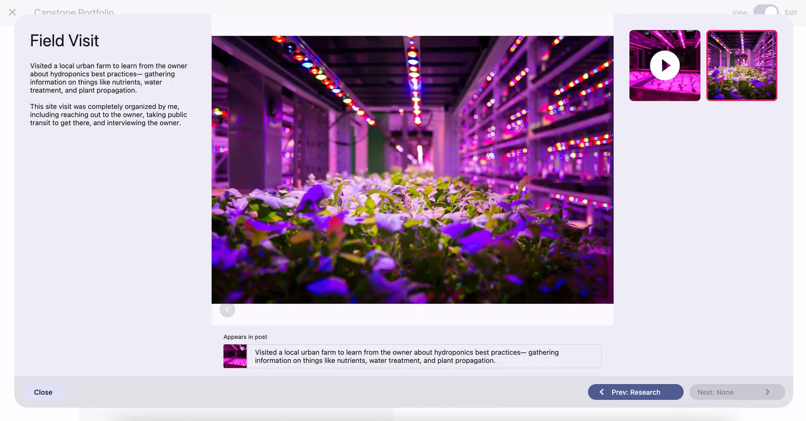 Portfolio highlights full screen view