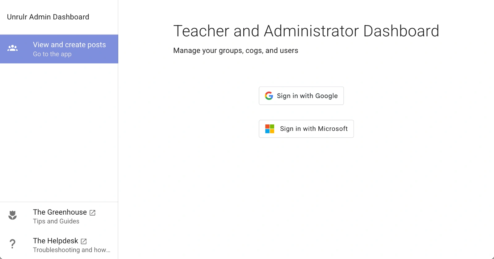 Admin Dashboard Sign In
