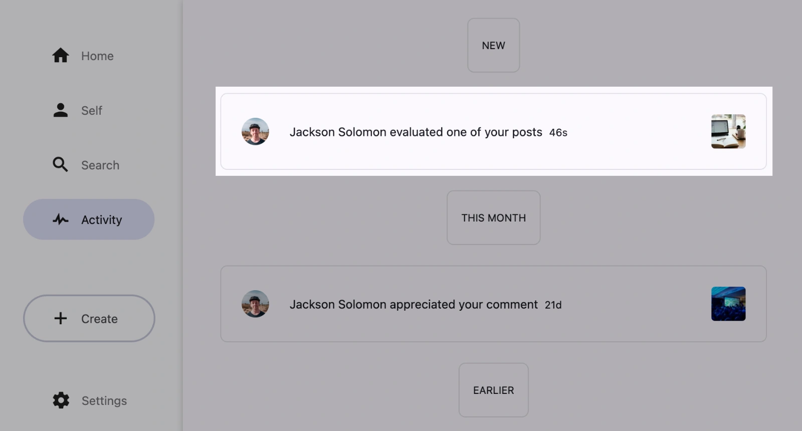 COG evaluation notification in Activity Feed