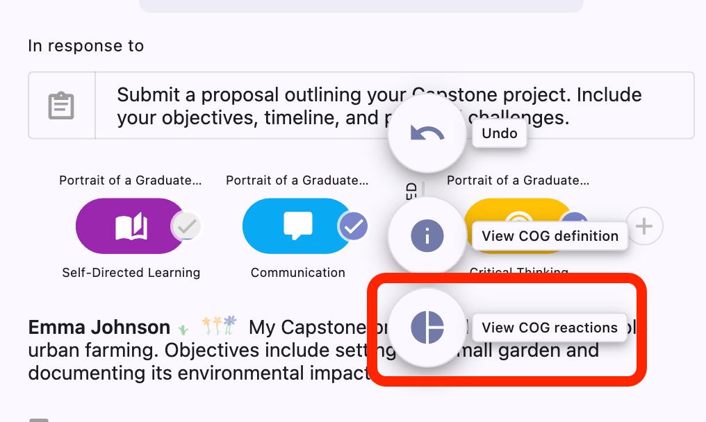 View COG reactions button