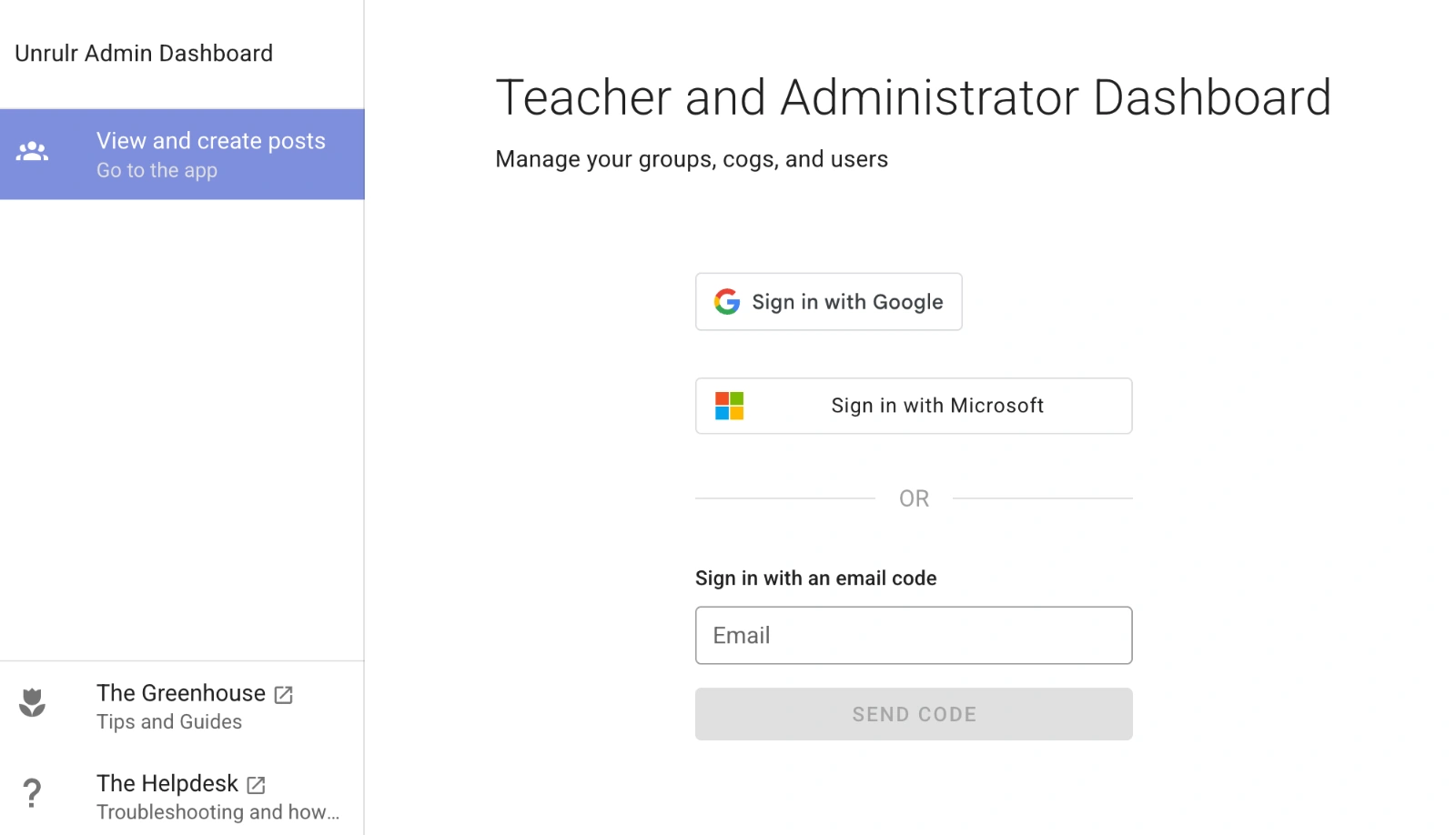 Sign in to the Unrulr admin dashboard