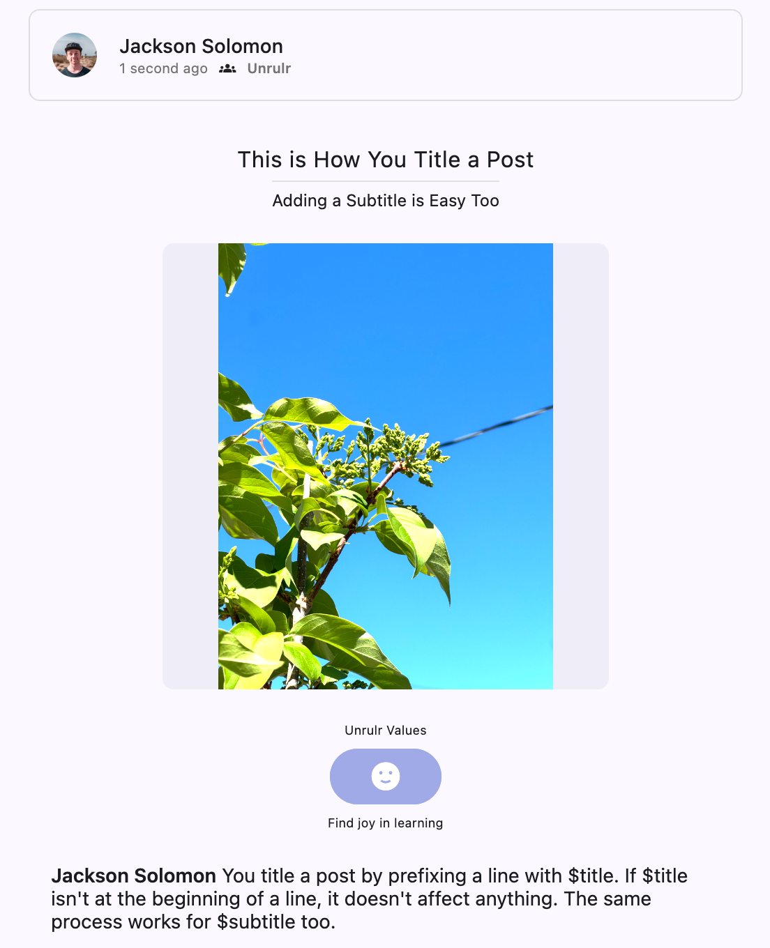 Post with Title and Subtitle