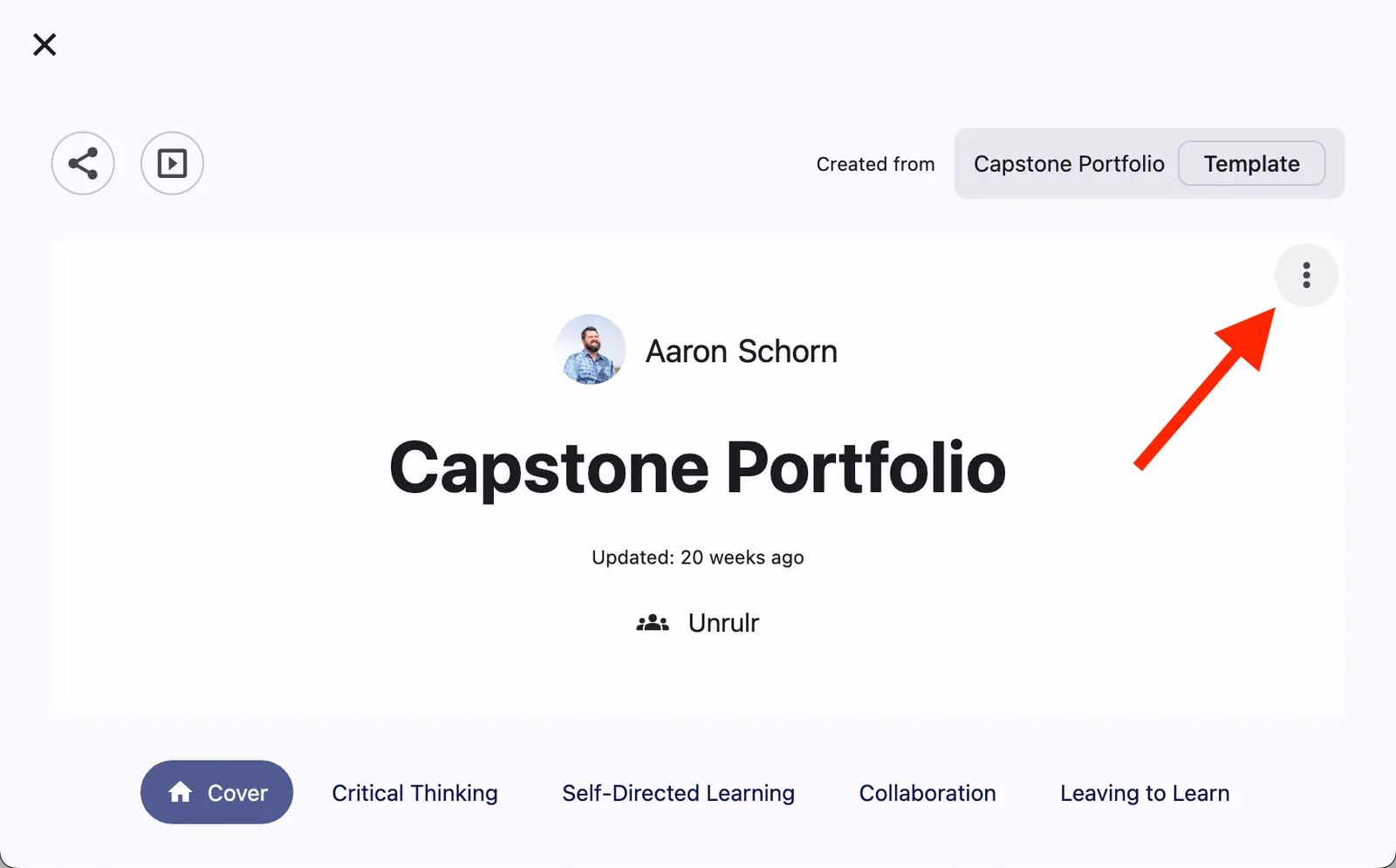 Three dot menu on portfolio header