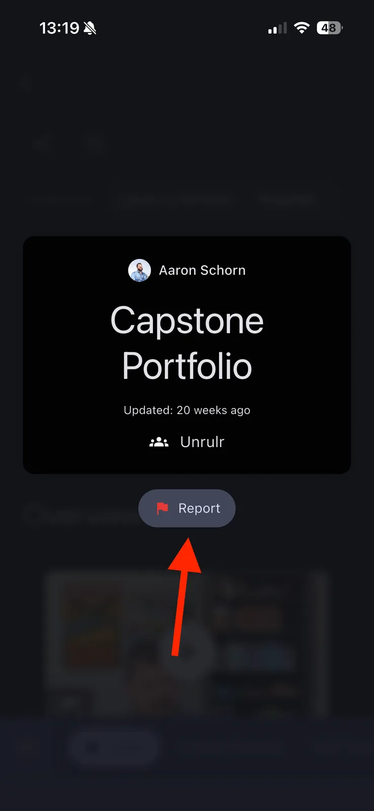Report button on portfolio on mobile