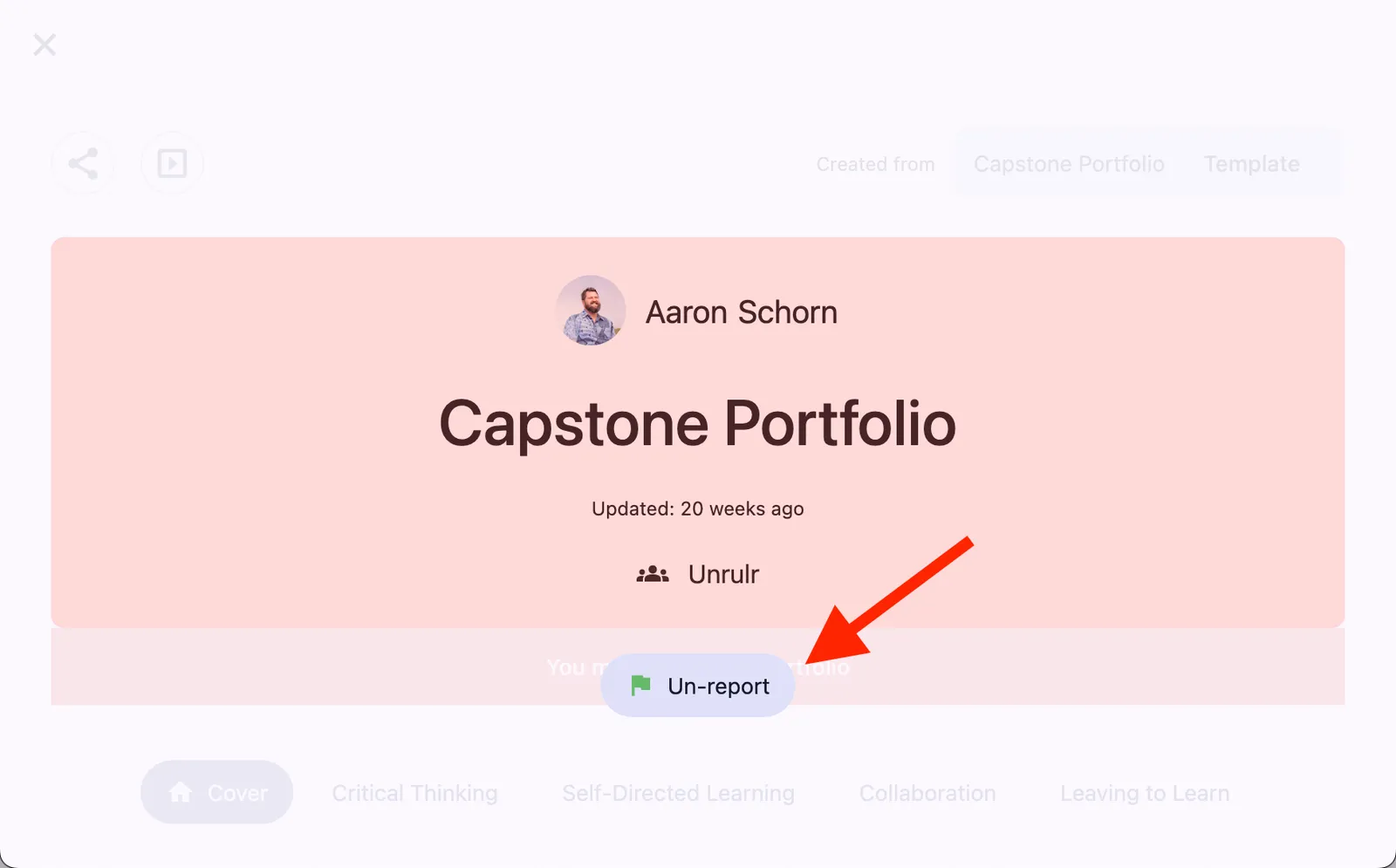 Un-report button on portfolio on web