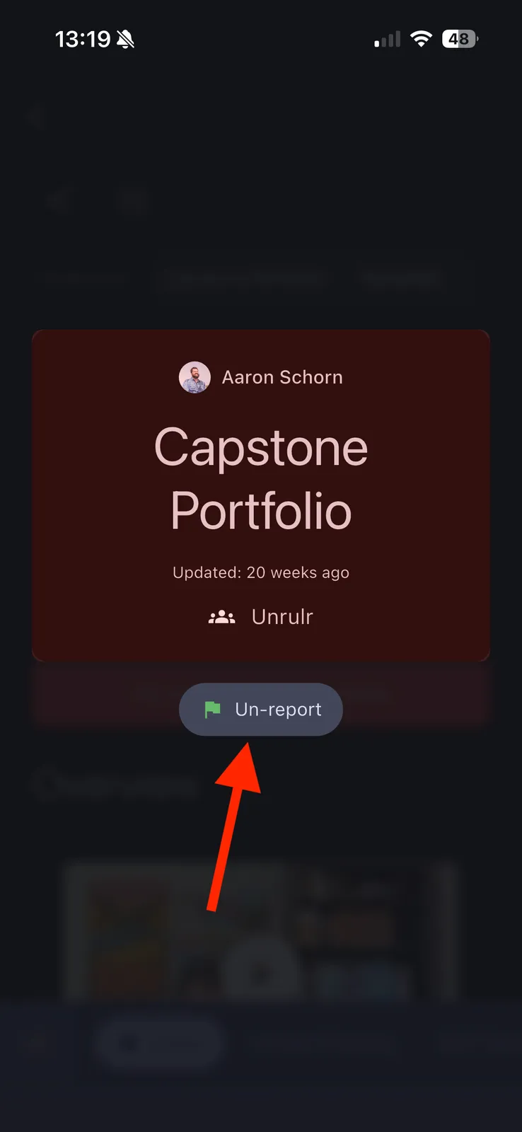 Un-report button on portfolio on mobile
