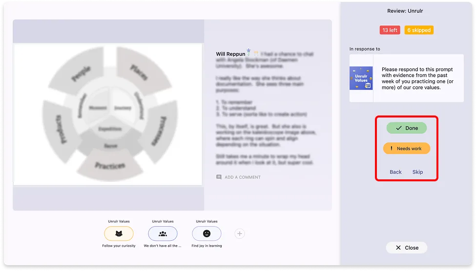Done and Needs Work Buttons in Review Box