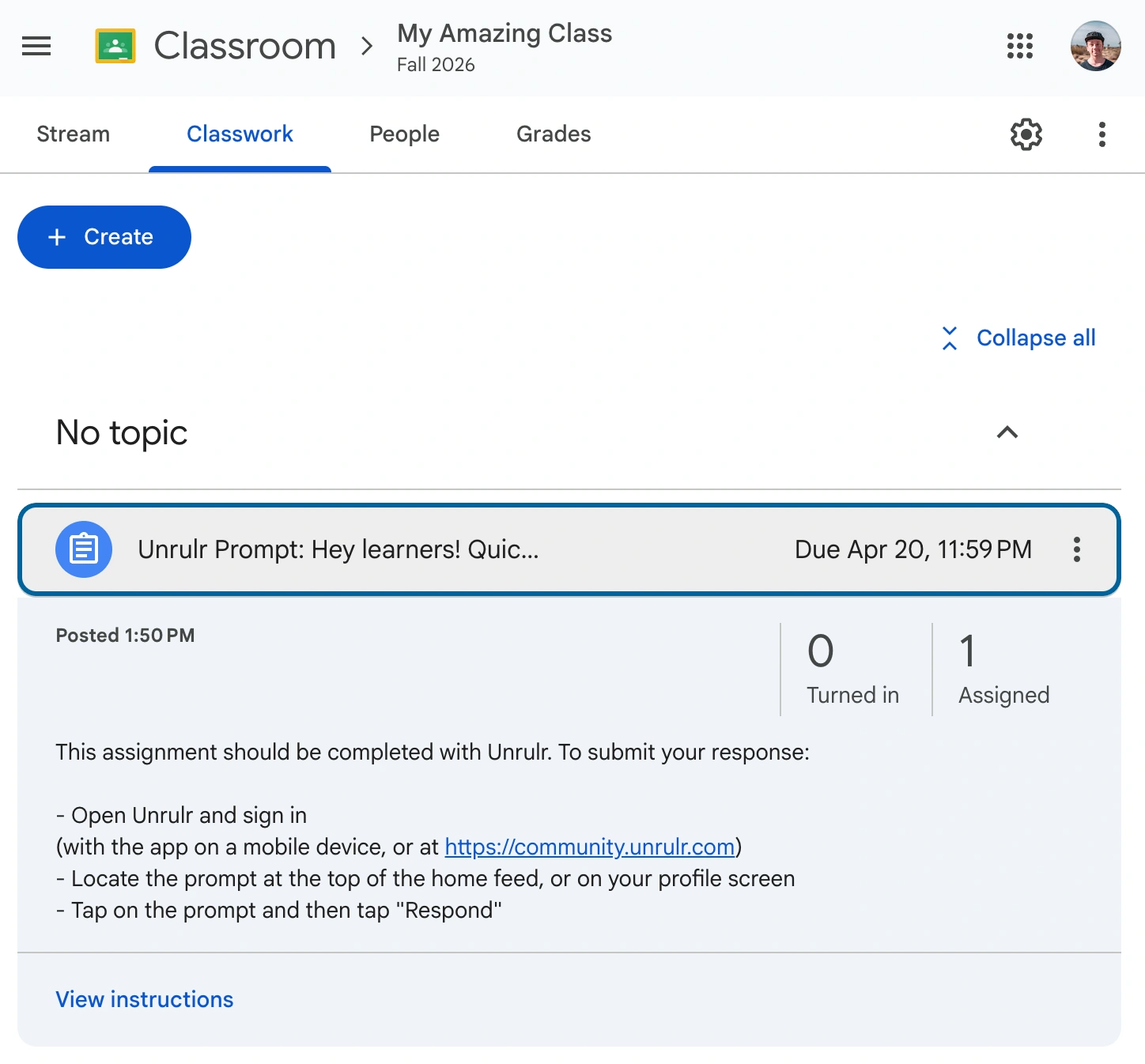 Assignment in Google Classroom