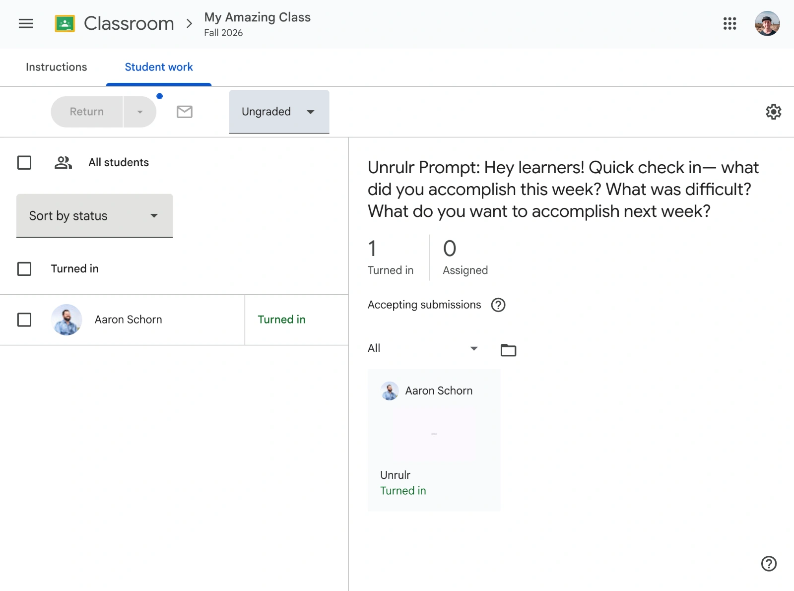 Prompt response in Google Classroom