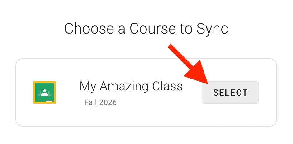Choose Google Classroom course to sync