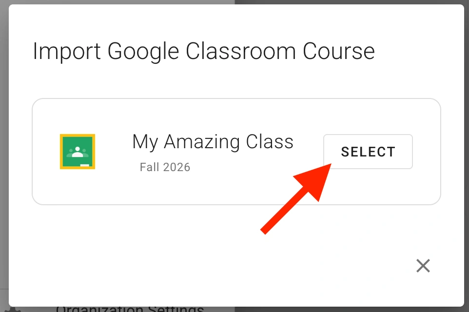 Select Google Classroom course
