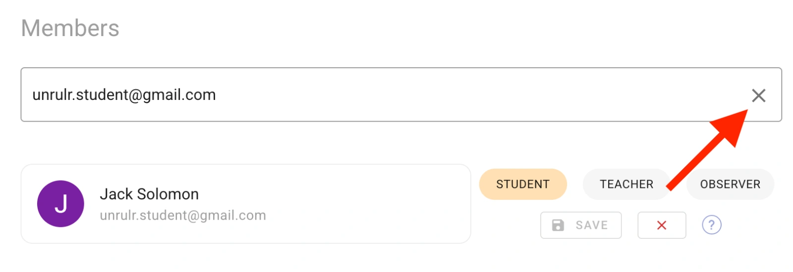 Clear user search box
