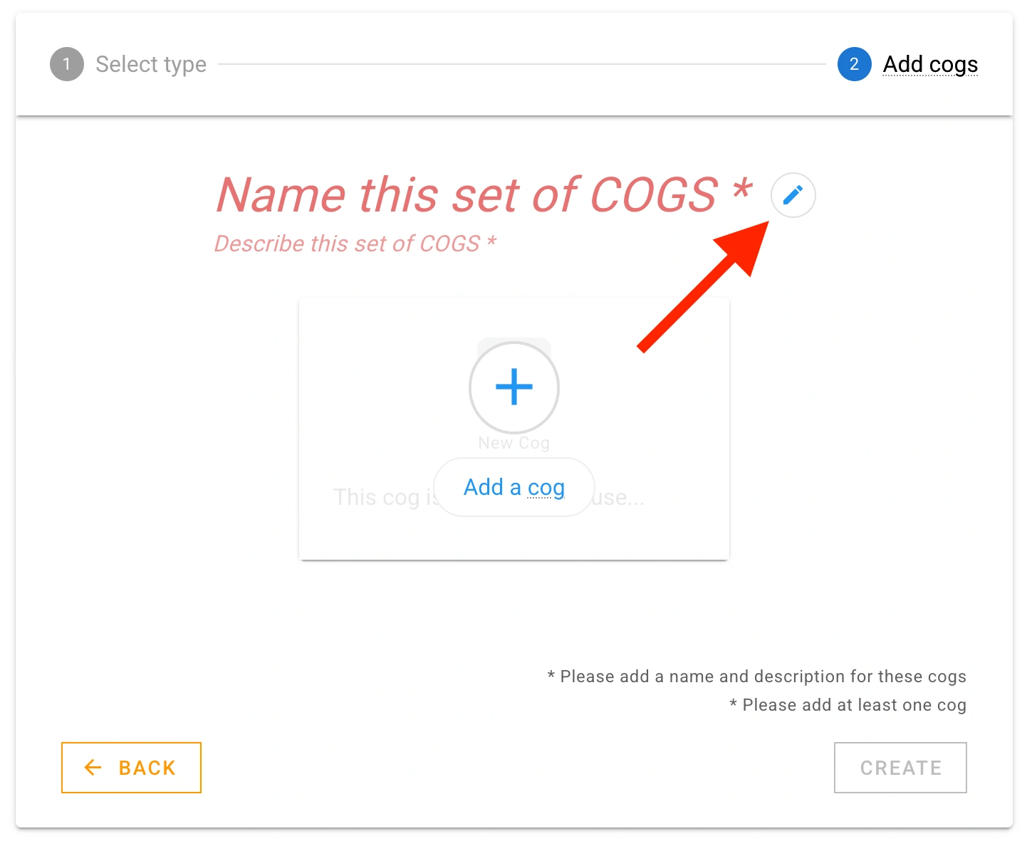 Edit COGS Set Name and Description